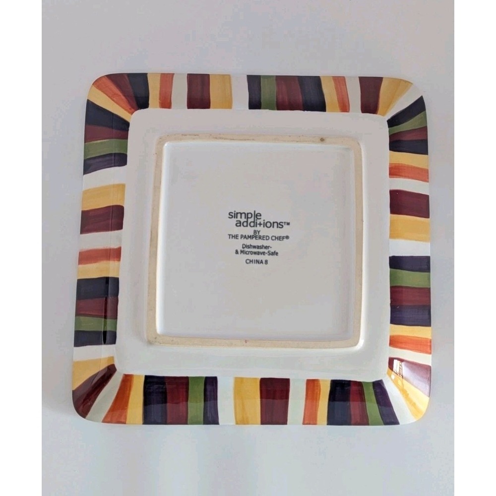 Pampered Chef Simple Additions Square Striped Plate Dish 7.25in Ceramic Multi - Picture 4 of 6